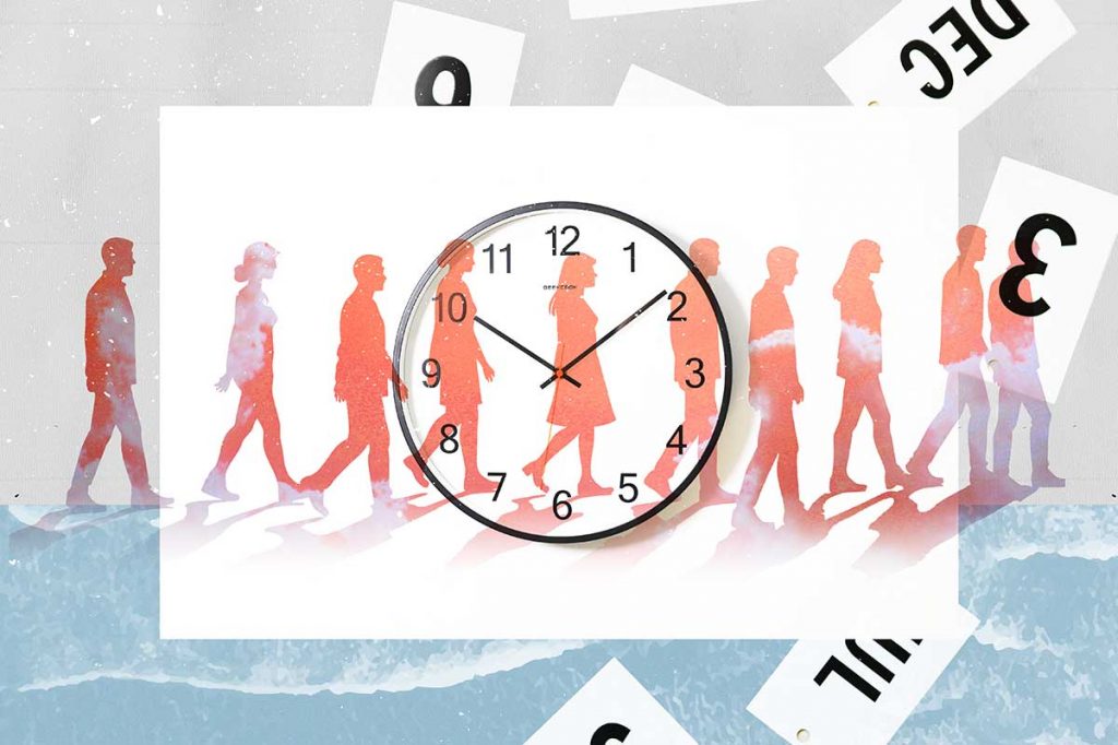 Collage persona con calendario y reloj