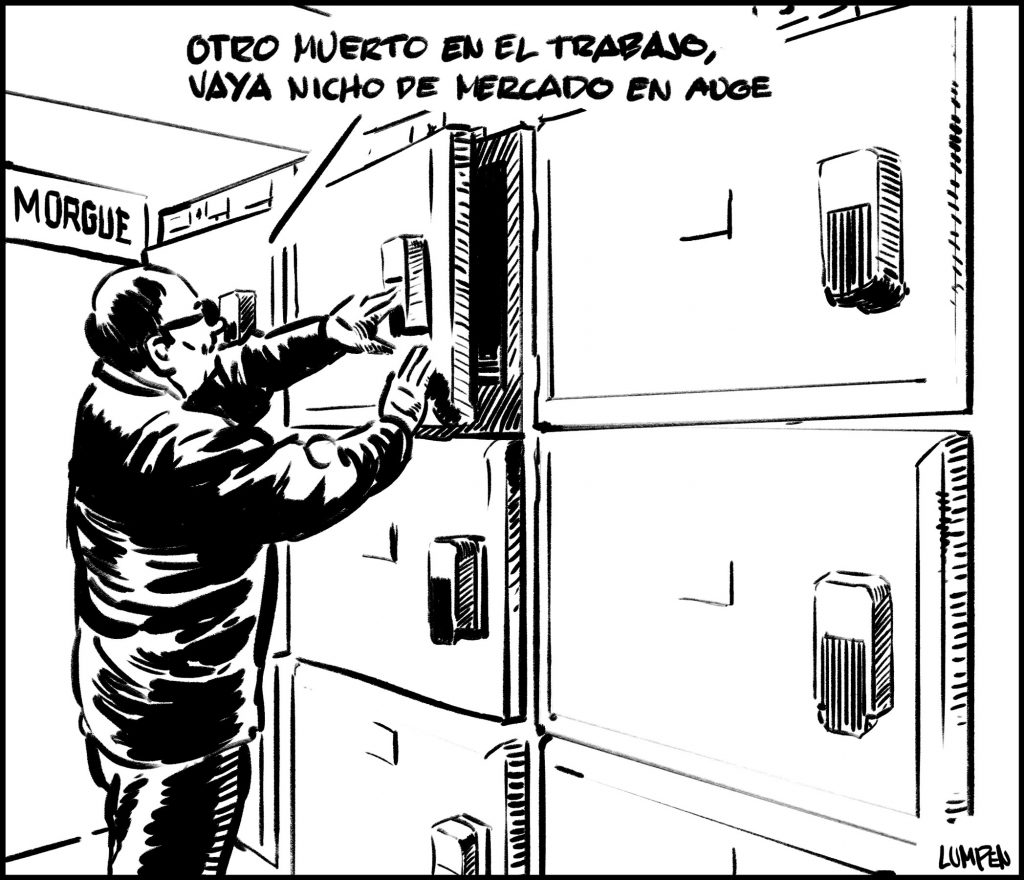 Viñeta de trabajador en una morgue