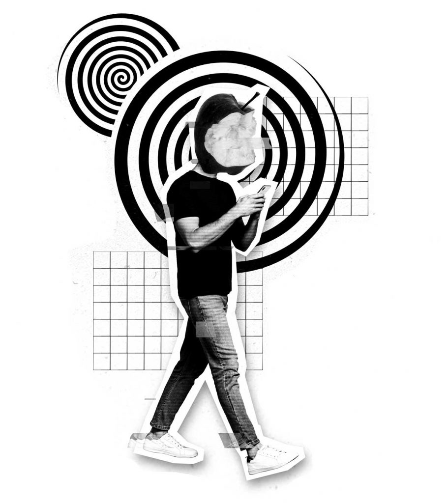 Collage joven con móvil