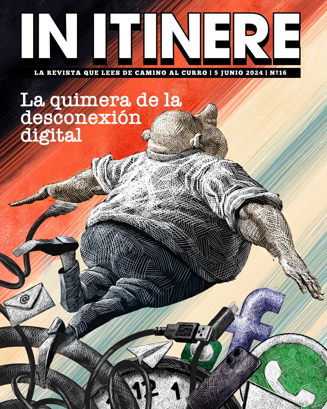 Personaje volando sobre maraña digital