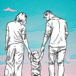 Ilustración de madre y padre con hijo