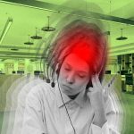 Arte trabajadora call center estresada