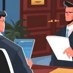 Dibujo de dos hombres en una entrevista de trabajo