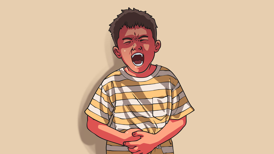 Ilustración de niño con molestias