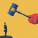 Dibujo de hombre con un martillo judicial encima