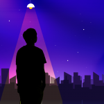 Figura humana en una ciudad por la noche