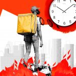 Arte de trabajador rider con llamas y calor