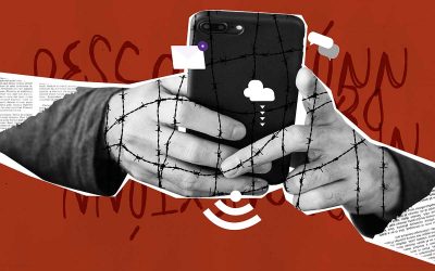 Collage manos con movil atadas por alambre