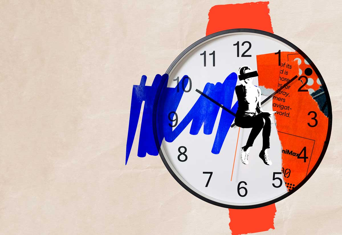 Collage reloj con persona en un descanso